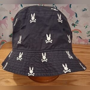EUC Psycho Bunny Navy & White Cotton Casual Preppy Emo Goth Unisex Bucket Hat
